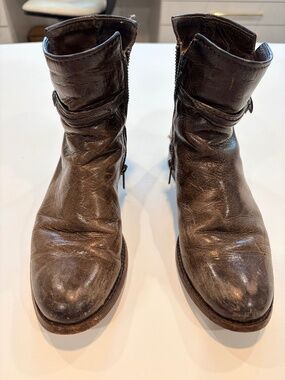 Frye Veronica Short Leather Moto Harness Boots Brown Women's Size 5.5
